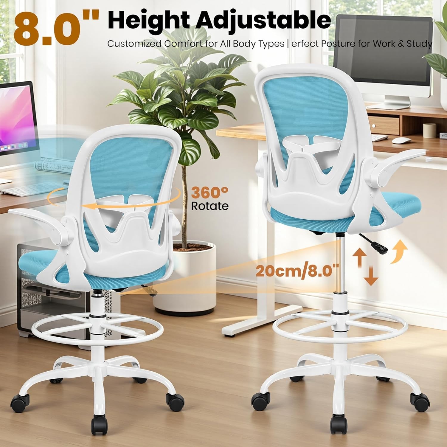 Drafting Chair with Memory Foam Cushion Ergonomic Design for Comfort and Support