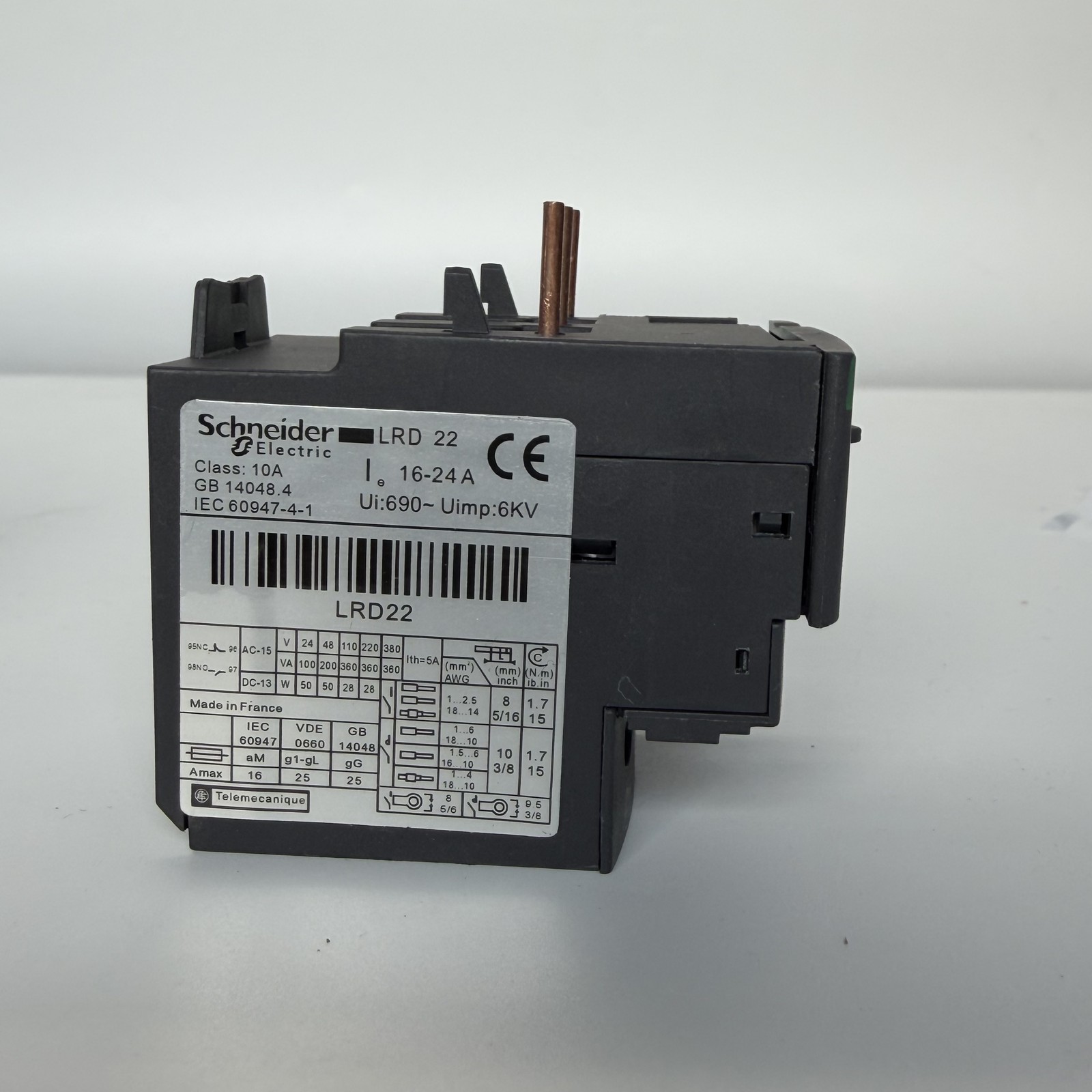 New Schneider LRD22 Thermal Overload Relay, 16-24A, Class 10A | US Inventory