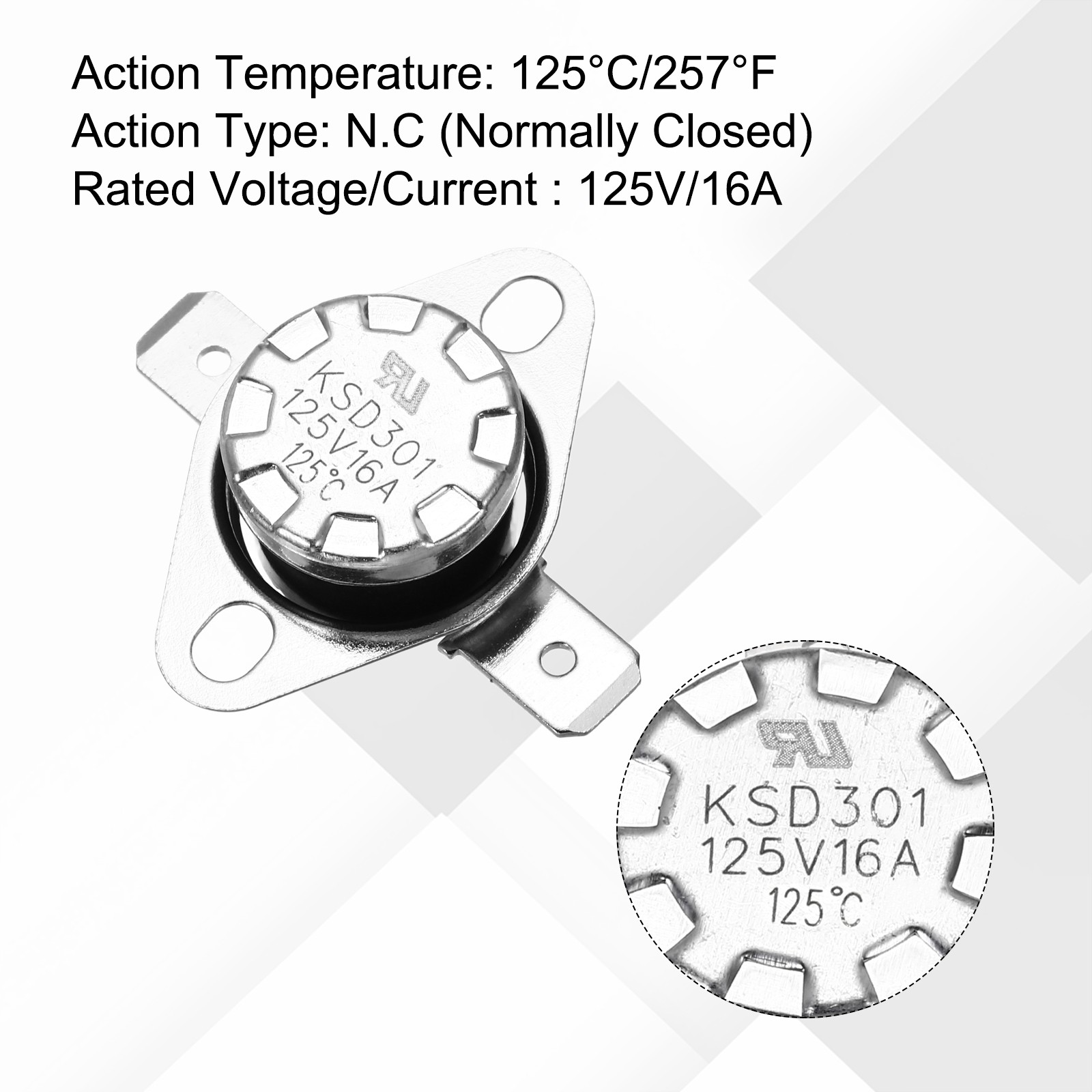 4 Pcs KSD301 Thermostat 125°C/257°F N.C Snap Disc Temperature Switch Bakelite