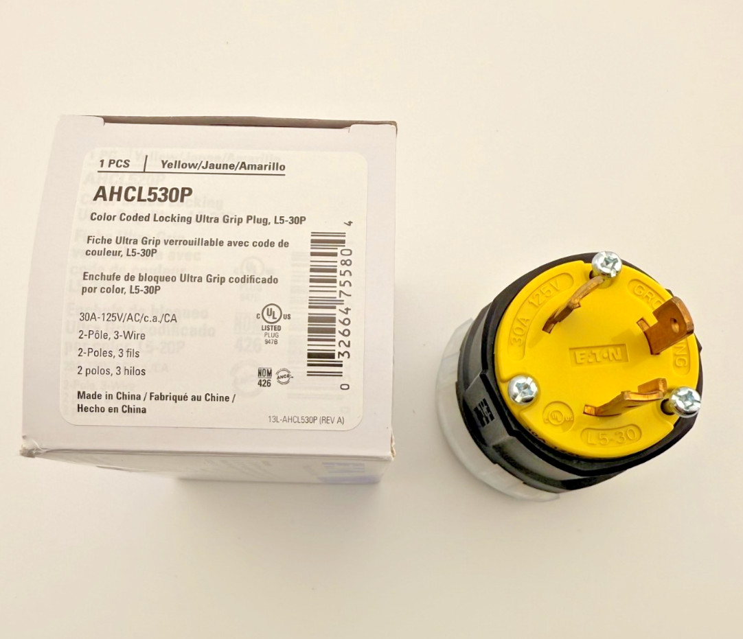 NEW Eaton ArrowHart AHCL530P L5-30P Yellow Locking Plug 125V 30A 2p3w Ultra Grip