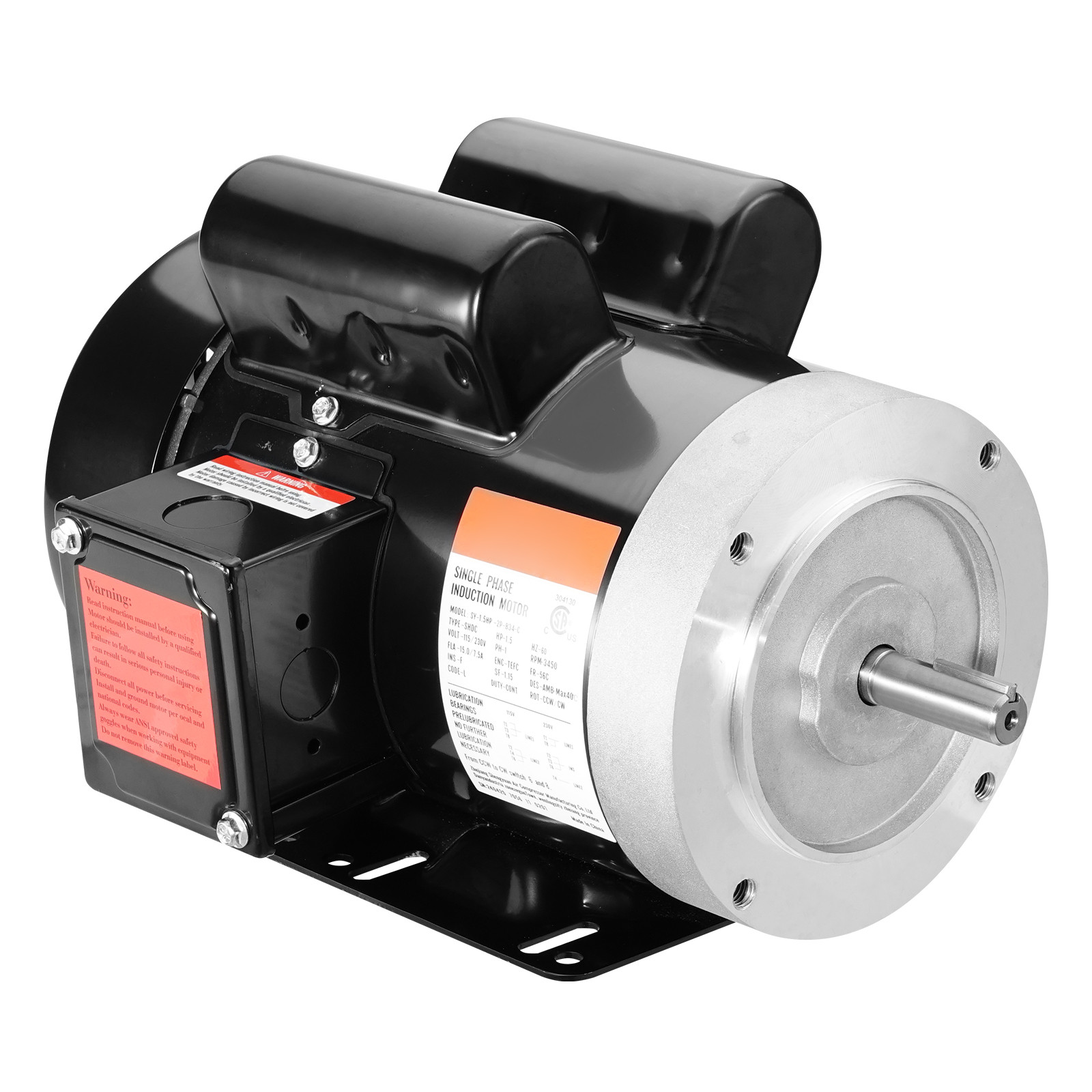 VEVOR 1.5HP Electric Motor 3450RPM 56C Frame 1-Phase 5/8″ Keyed Shaft 115V/230V
