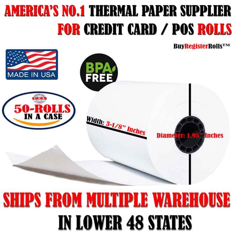 3 1/8″ x119′ THERMAL RECEIPT PAPER 50 ROLLS @ FD100 STAR TSP EPSON NCR printer