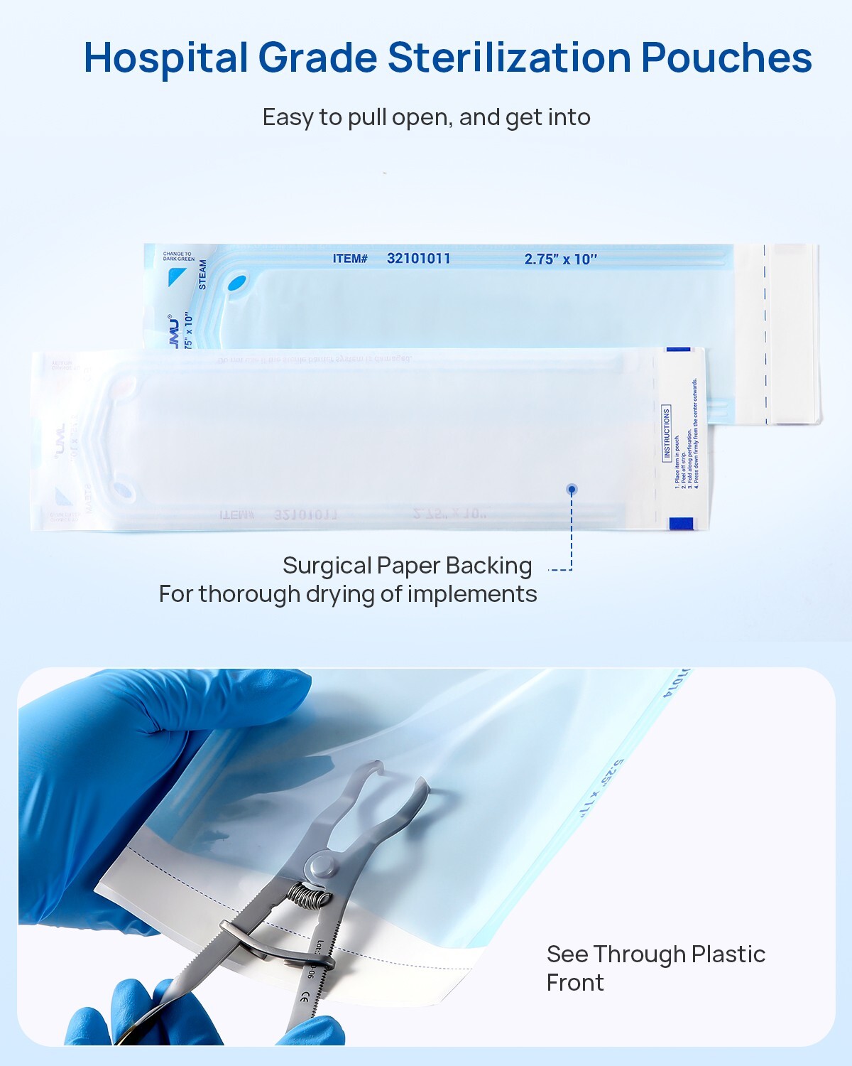 2000/Case JMU Self Sealing Sterilization Pouches Dual Indicator, Size 3.5″x6.5″