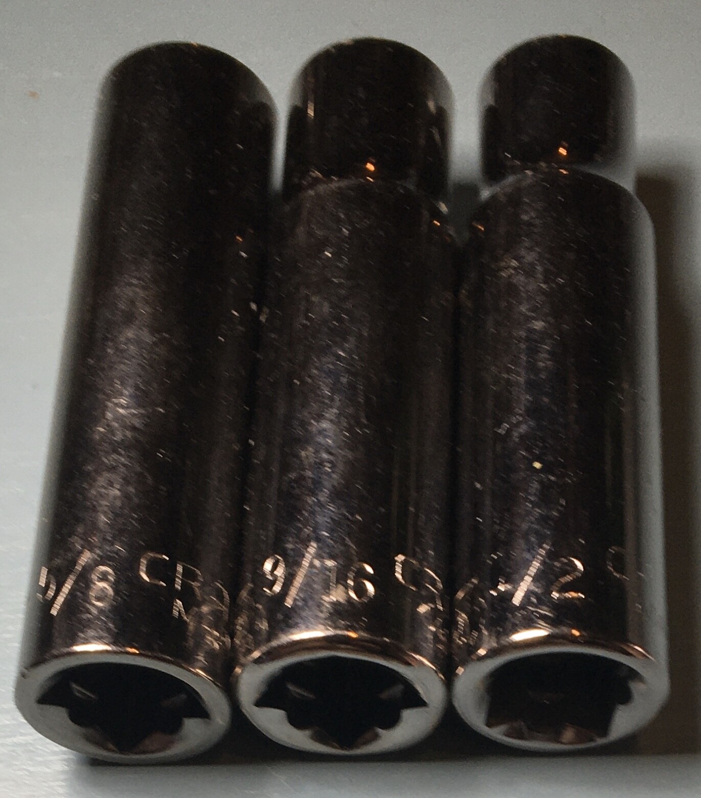 8 PC MIXED CRAFTSMAN/CRAFTSMAN INDUSTRIAL 1/2 DRIVE DEEP SAE SOCKETS 1/2-1516″