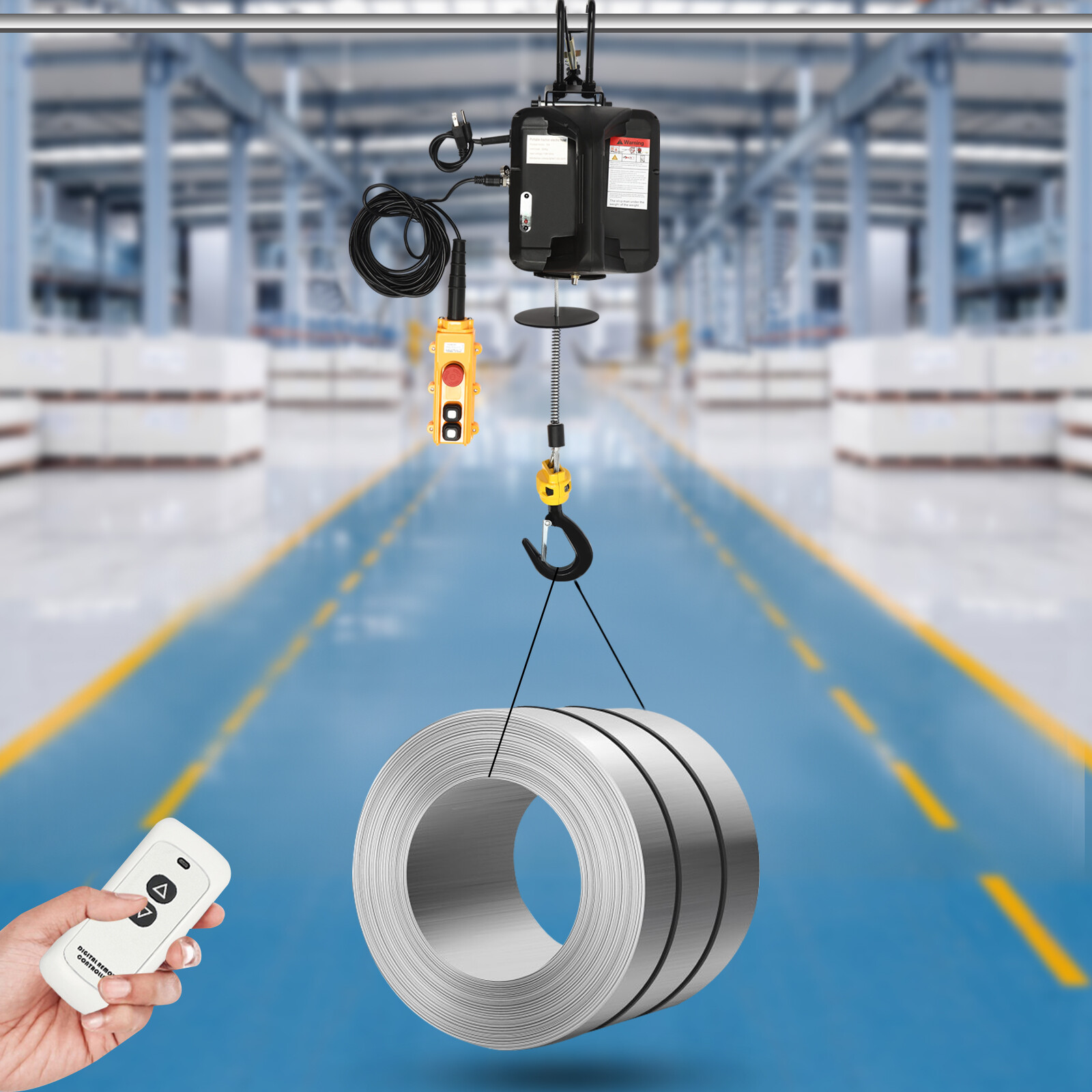 3in1 Portable Electric Hoist Winch 1100lbs Wired/Wireless Remote Control 25ft