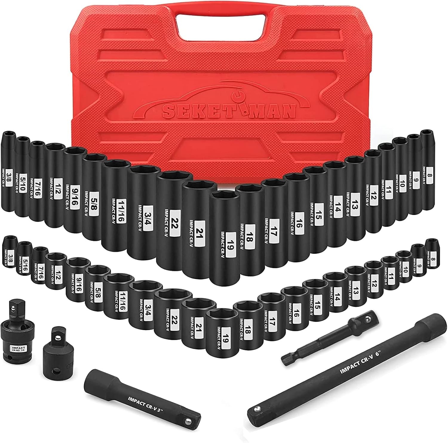 3/8″ Drive Impact Socket Set 49pc SAE/Metric Deep/Shallow 5/16-3/4 8-22mm