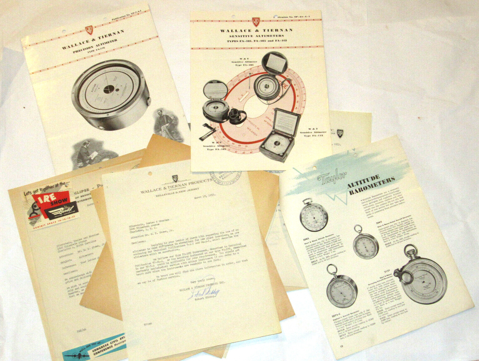 VTG 1953 WALLACE & TIERNAN/TAYLOR ALTIMETER BROCHURES/PRICES! FA-181/185 & MORE!
