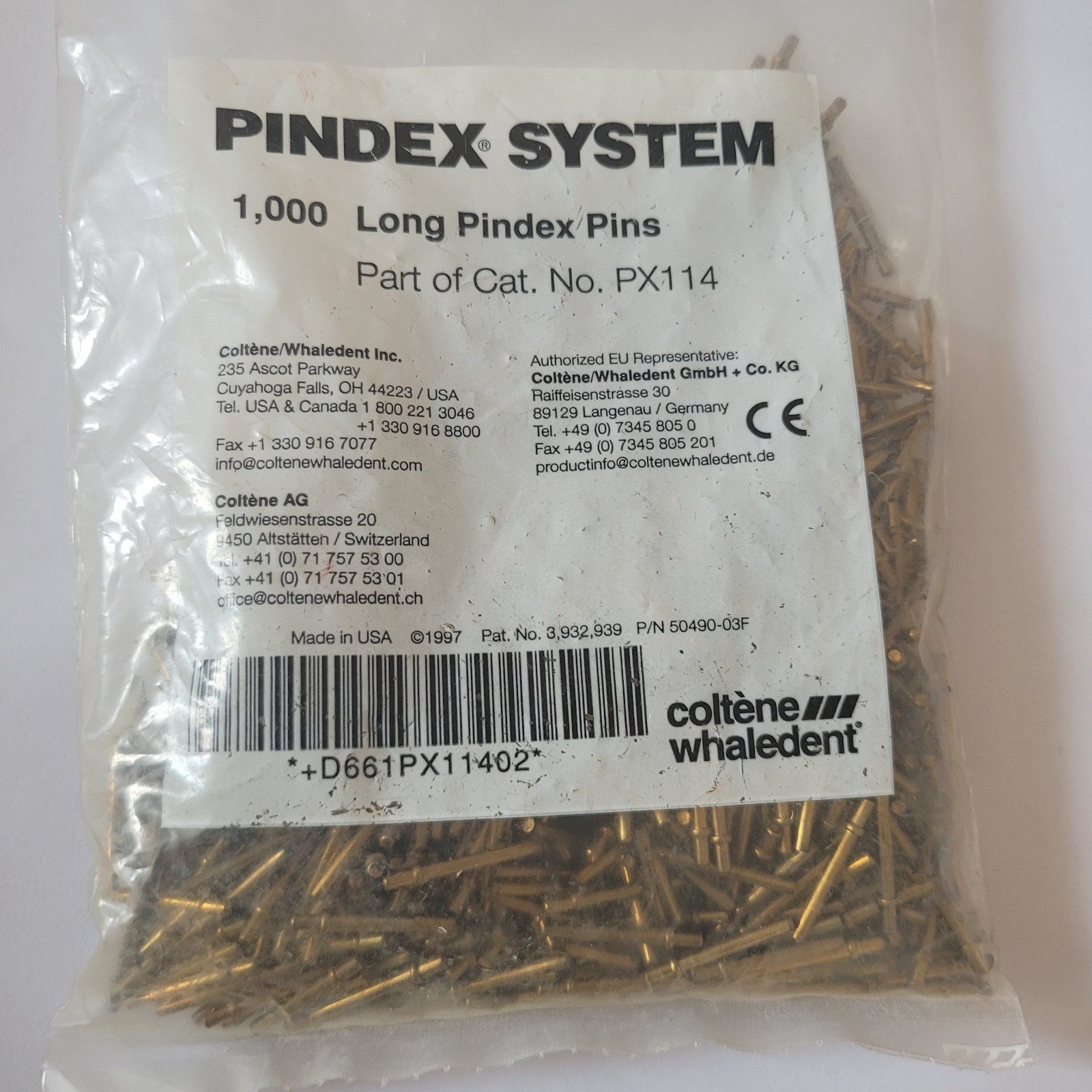 Coltene Whaledent PX114 Pindex Long System 20 mm 1000 Long Pins & Sleeves