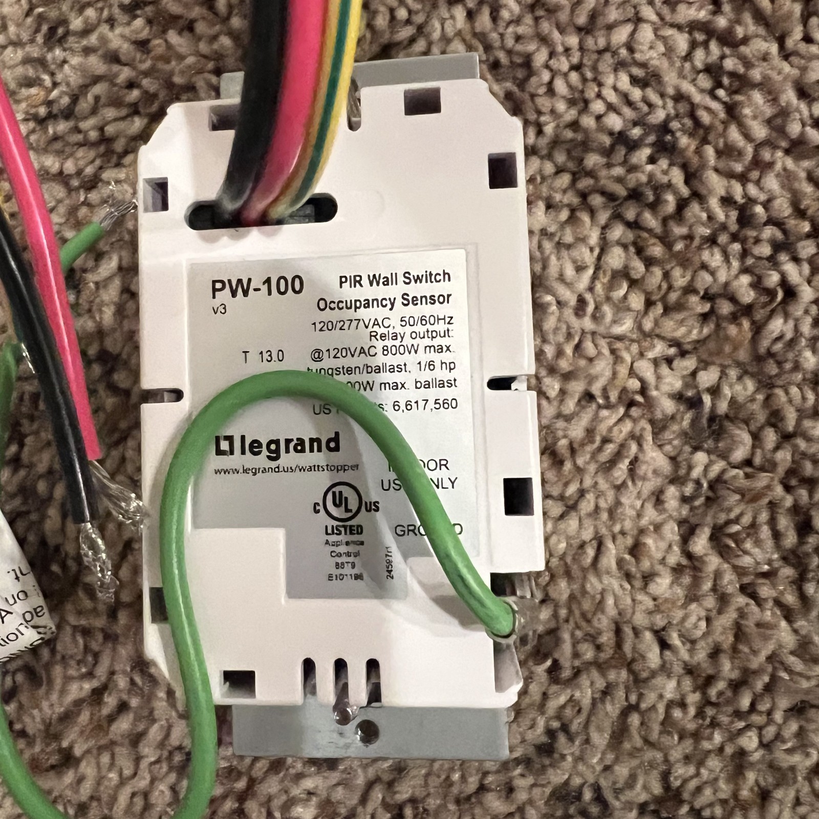 Legrand WattStopper PW-100-W PIR Sensor Wall Switch