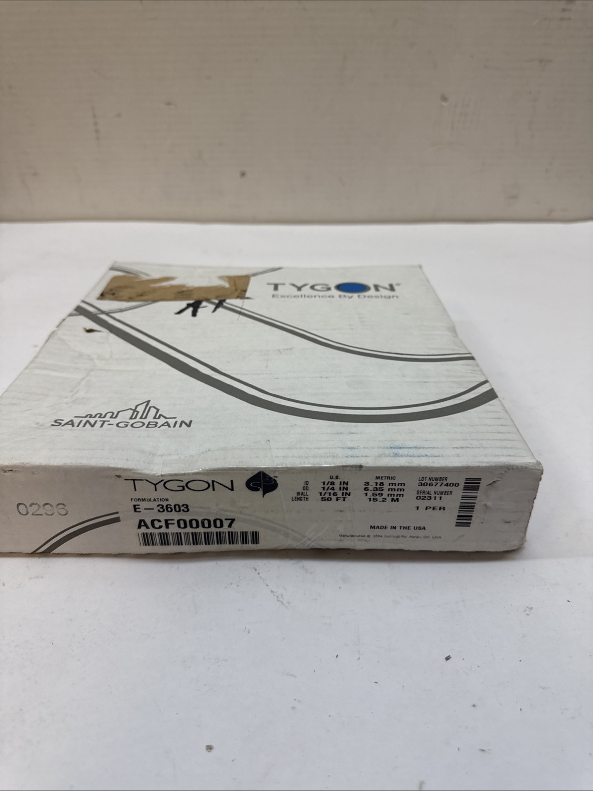 TYGON ACF00007 Tubing,Clear,1/8 In. Inside Dia,50 ft. 8PFM1