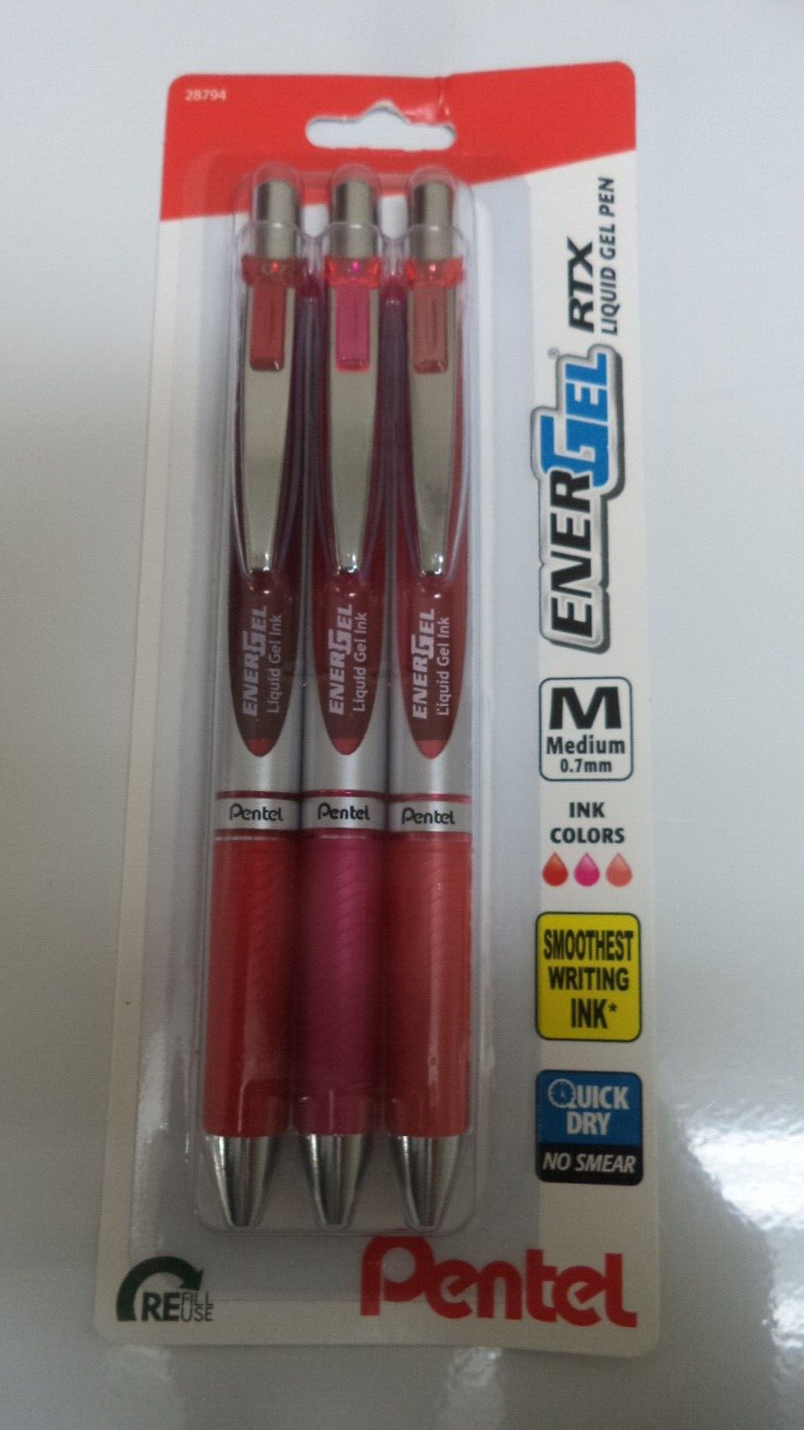 3 Pentel EnerGel RTX Retractable Liquid Gel Pen VIOLET + Ink FINE 0.7mm 28787