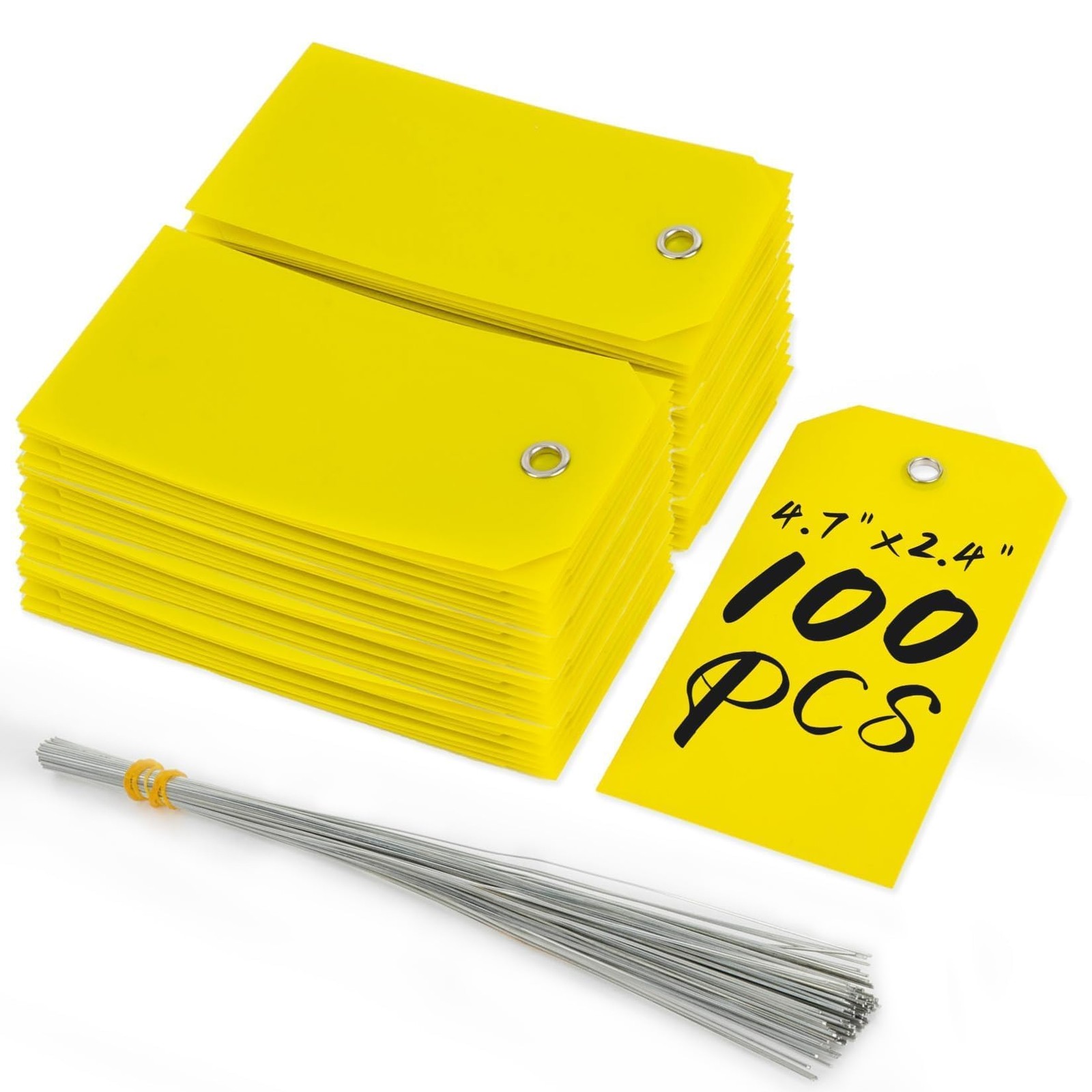 100pcs Plastic Tags with Wires – CARGEN 4 3/4 x 2 3/8 inches, Yellow