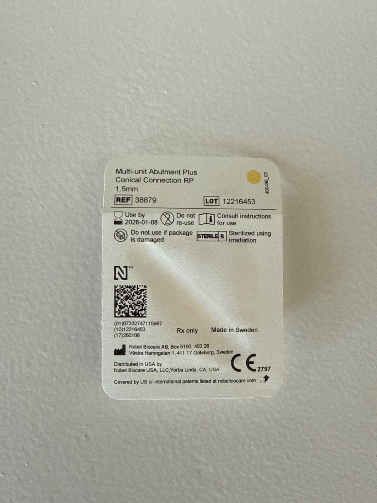 Nobel 0° Multi-unit Abutment Plus Conical Connection RP 1.5mm