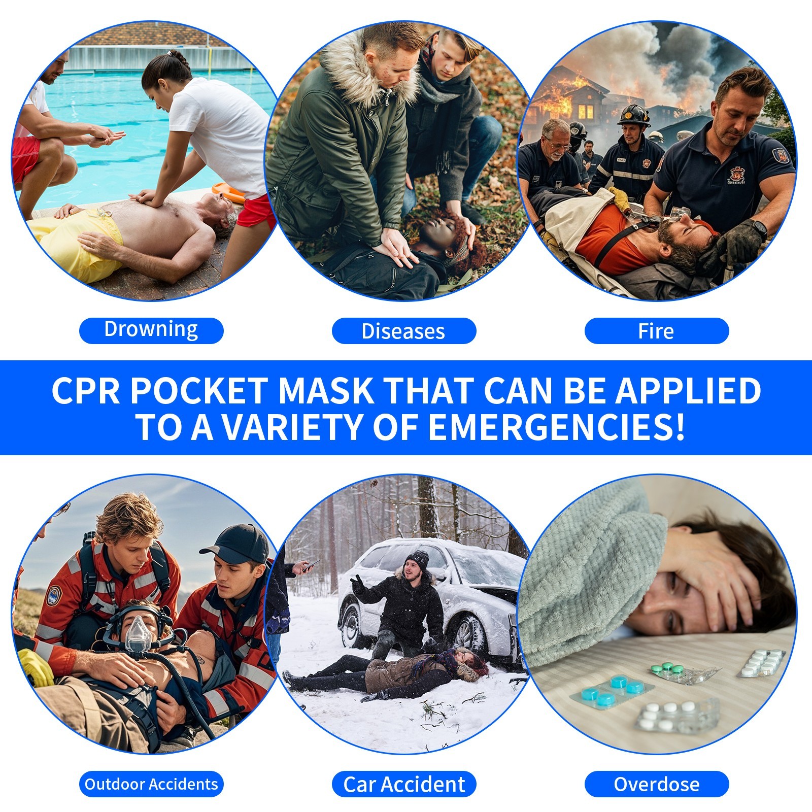 6 Pack CPR Mask with One-Way Valve, Emergency First Aid Face Shield Key Ring