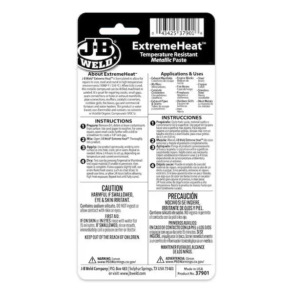 JB Weld EXTREME HEAT Temperature Resistant Metallic Paste Automotive Repair 3oz