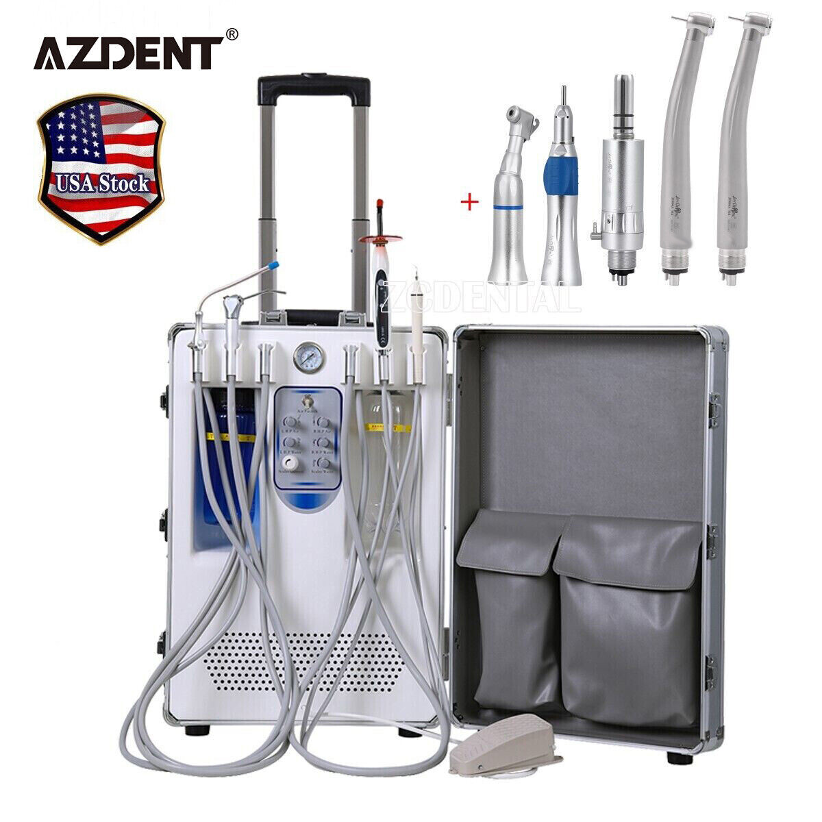 Mobile Dental Delivery Unit +Curing Light +Ultrasonic Scaler +Handpiece Kit 4h