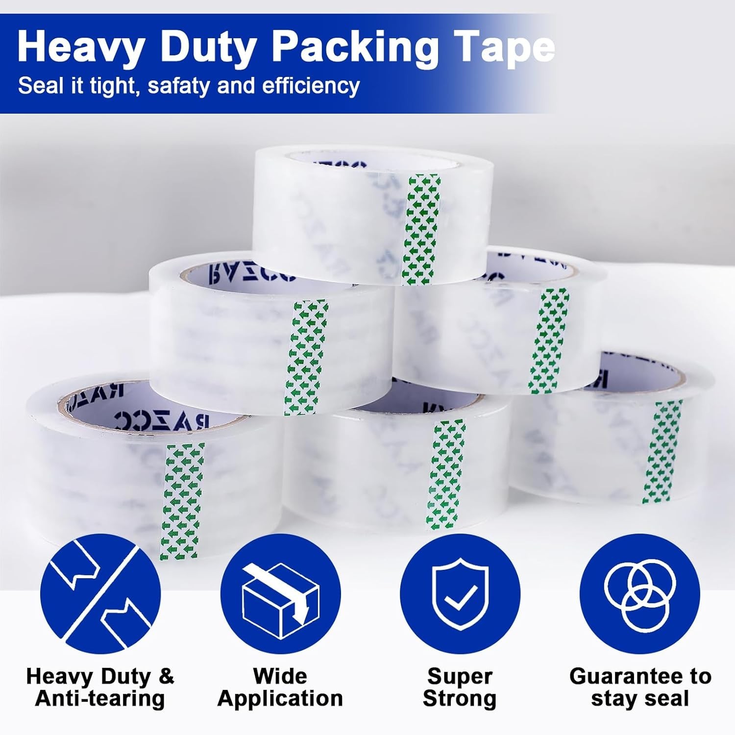 Clear Packing Tape, 12 Rolls Heavy Duty Packaging Tape with Dispensers for Pa…