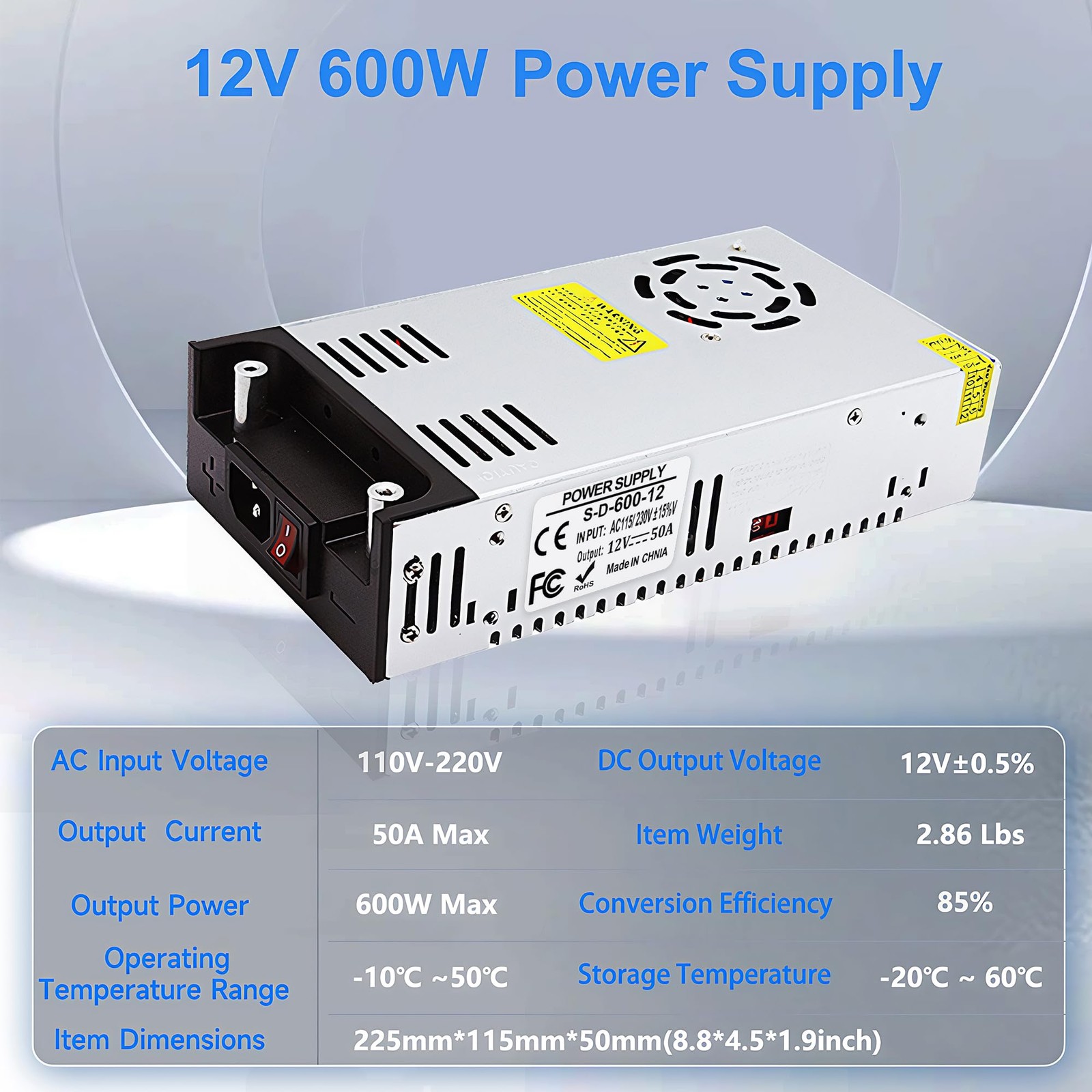 New Version 110V AC to 12V DC Converter 600W Power Supply 50A, Universal SMPS…