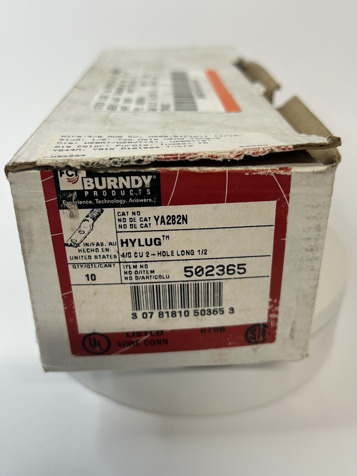 Lot of 7 Burndy YA28-2N 4/0 AWG Copper Compression Lugs 2-Hole Purple Die 15