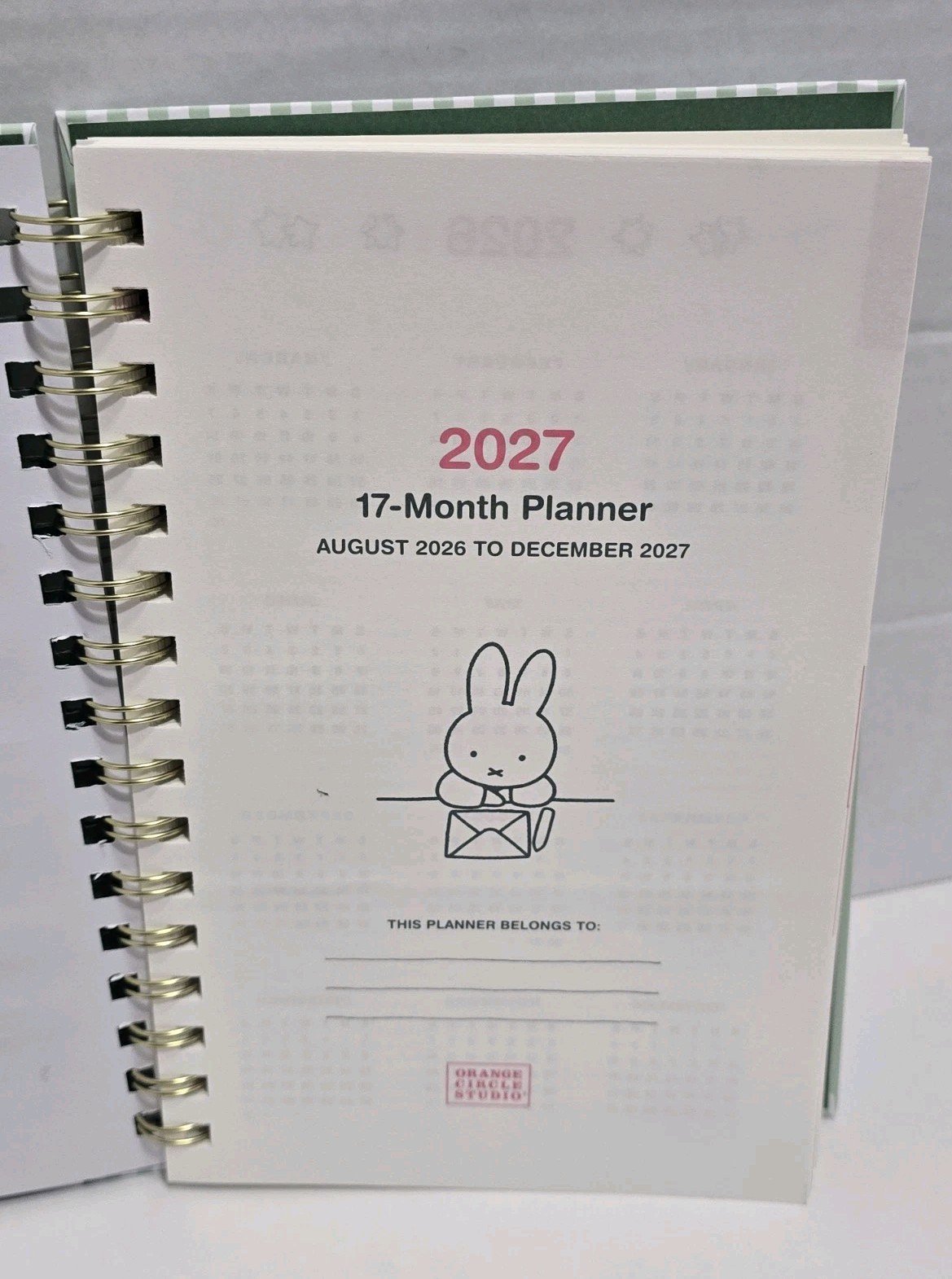 Miffy Green & White Weekly Planner: Aug 2026 – Dec 2027 New