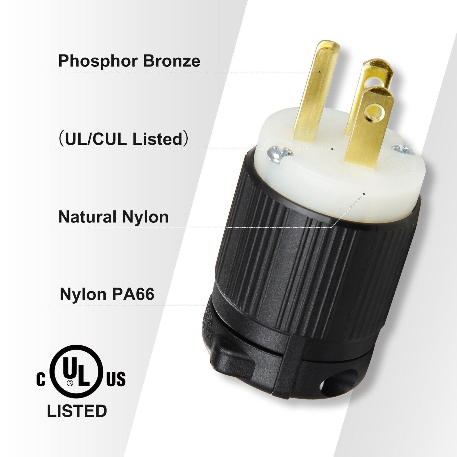 Straight Blade Plug NEMA 5-15P AC 15A 125V, 2 Pole, 3 Wire Male Connector 2 Pack