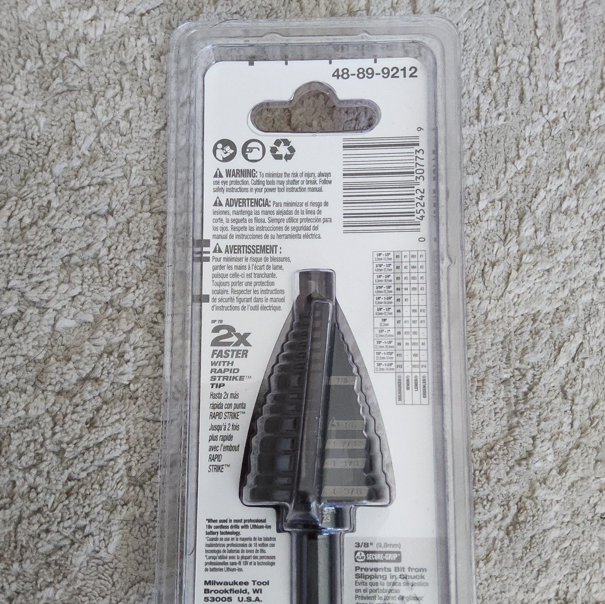 Milwaukee 48-89-9212 Jam-Free Step Drill Bit for Metal, 7/8 in to 1-3/8 in