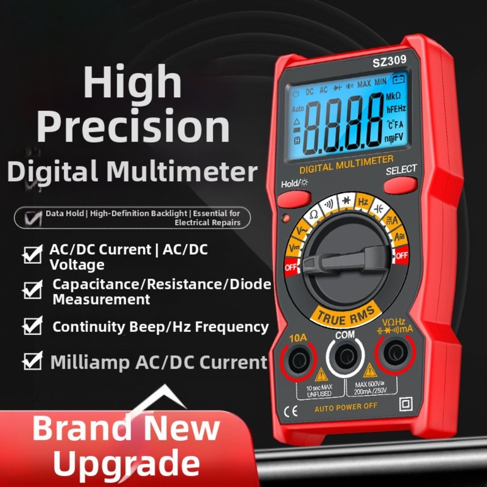 Digital Multimeter with Backlight and Auto Power Off for AC DC Voltage Current