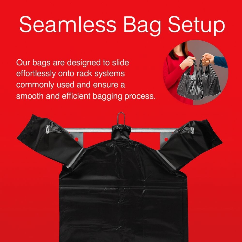 1/6 Large 22 x 6.5 x 11.5 BLACK T-Shirt Heavy Duty Plastic Grocery Shopping Bags