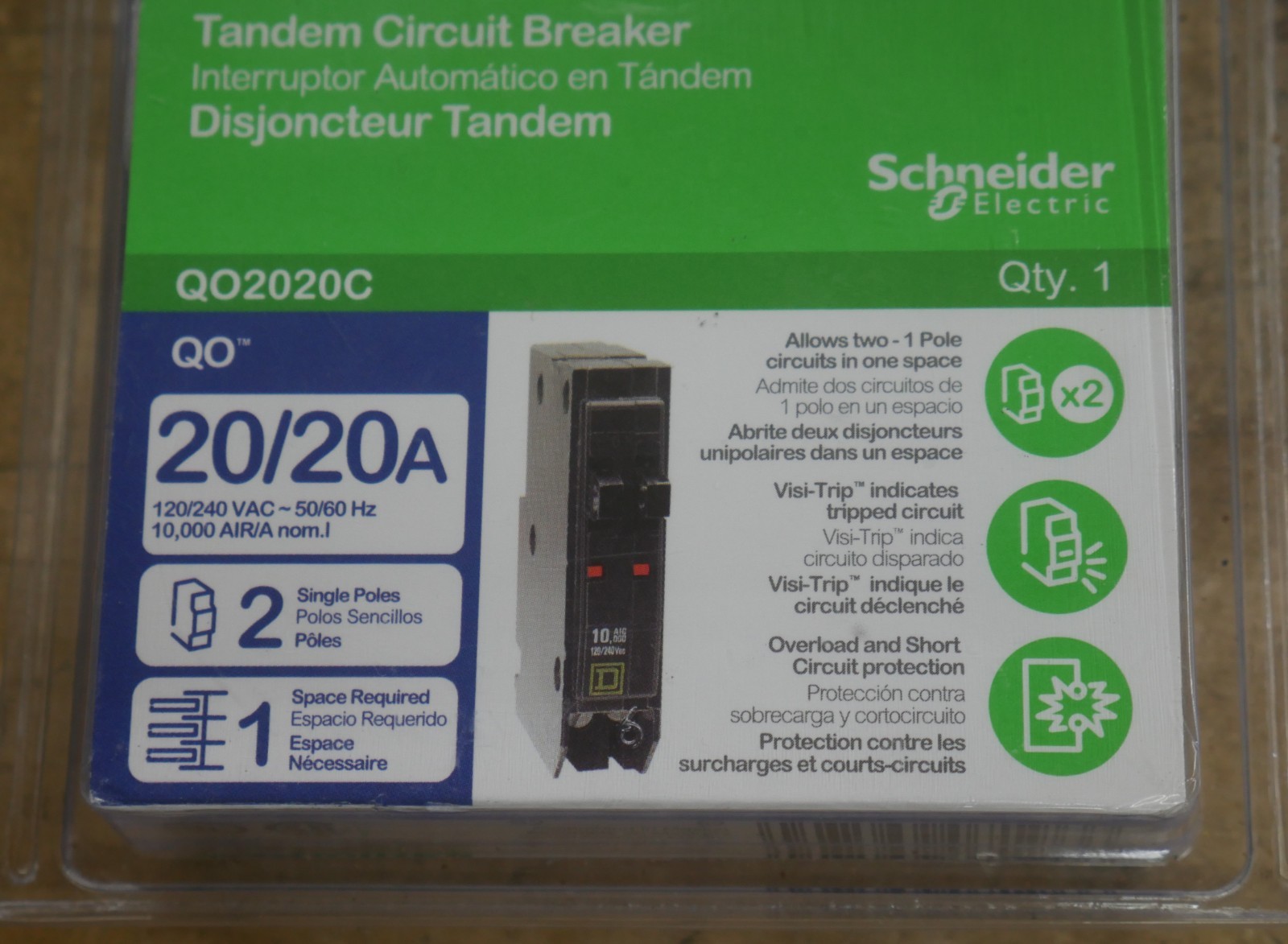 Square D QO2020C Tandem Circuit Breaker 20/20 Amp 120/240v new