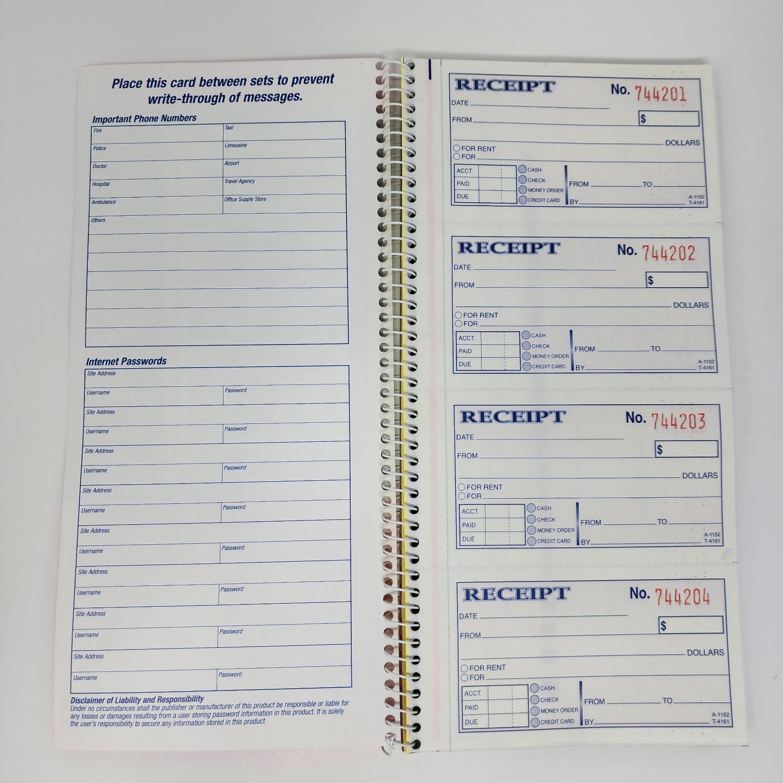 Adams Money Rent Receipt Book 2-Part Carbonless, 200 Sets per Book (5 Pack)