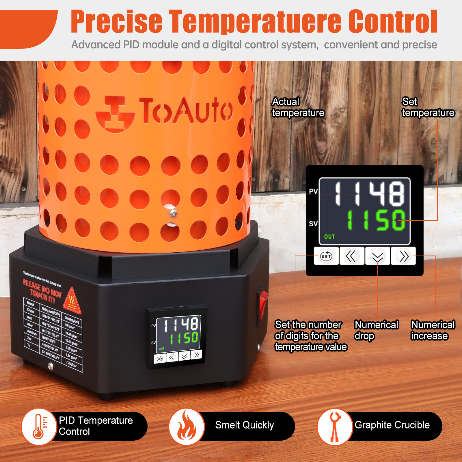 TOAUTO 3KG Electric Melting Furnace Gold Metal Smelter 2102℉ Crucible Ingot Mold