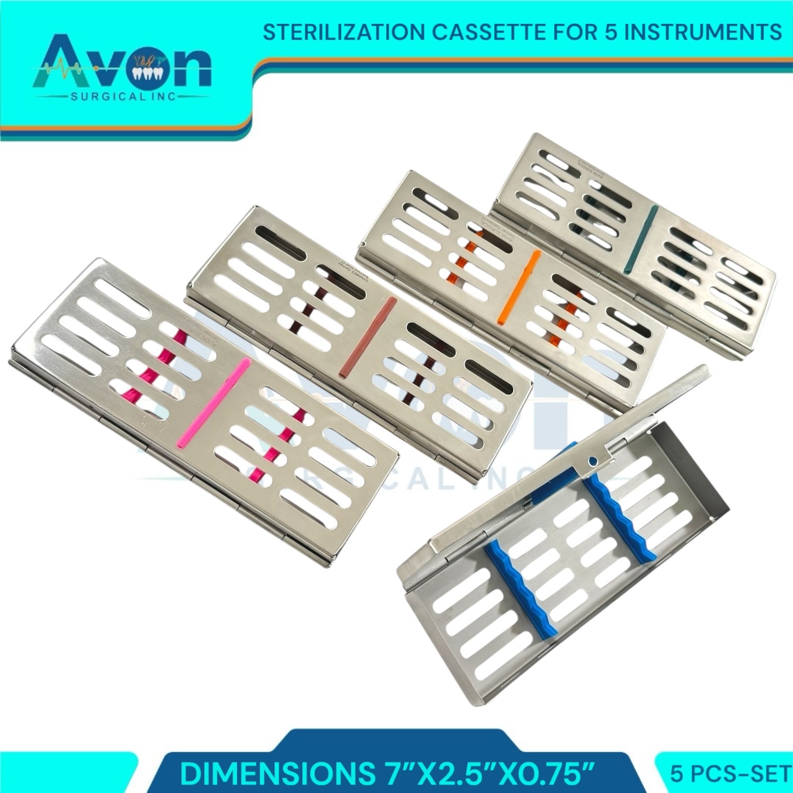 5 GERMAN DENTAL AUTOCLAVE STERILIZATION CASSETTE RACK BOX TRAY FOR 5 INSTRUMENT