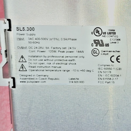 PULS SL5 POWER SUPPLY, SL5.300
