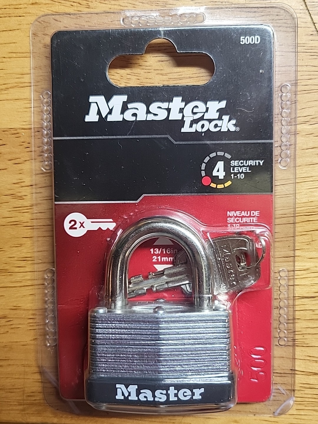 Master Lock # 500D 13/16in 21mm Padlock 1-3/4in 44mm w/ 2 Keys Security Lvl 4/10