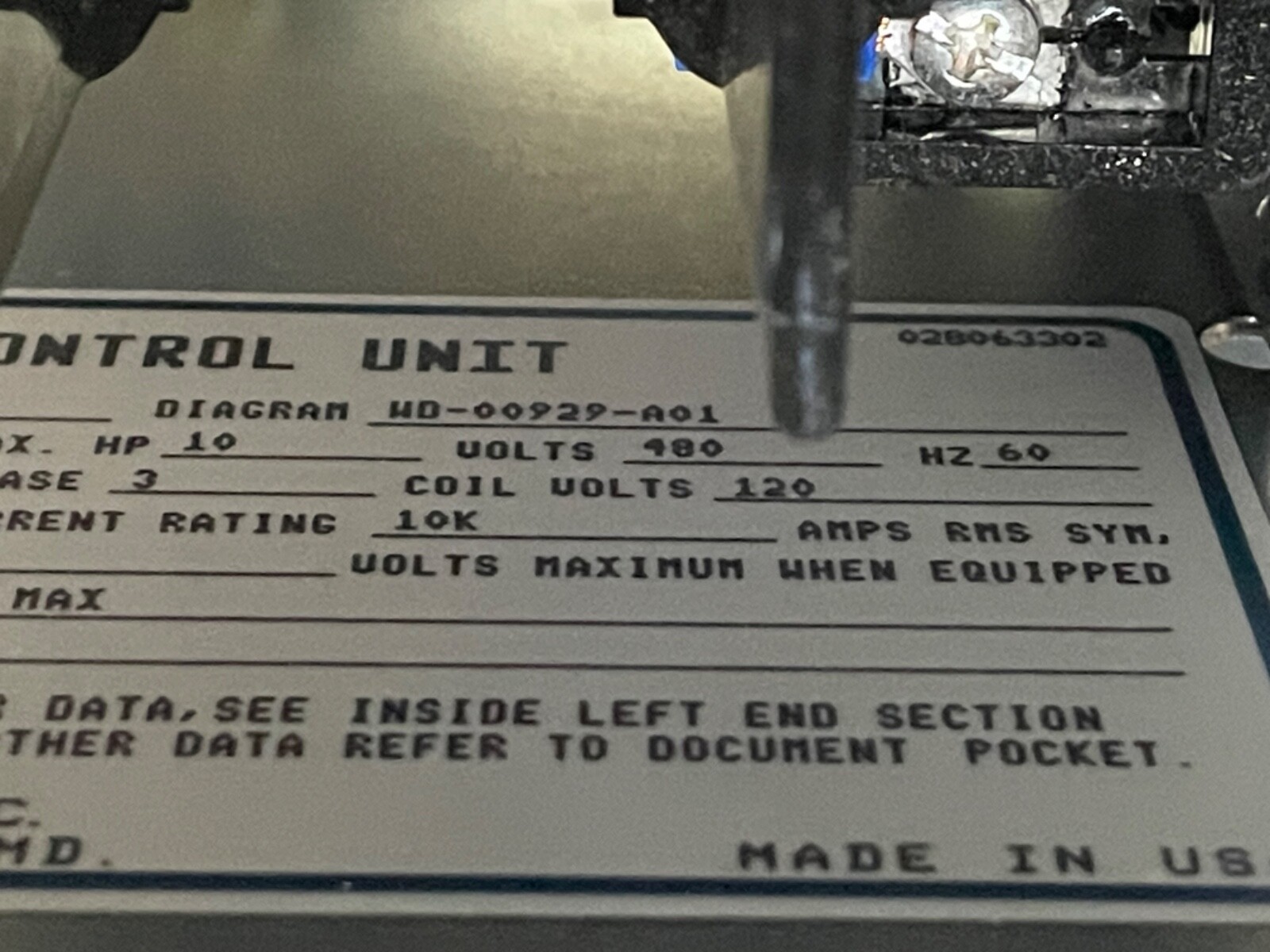 Telemecanique Motor Control Unit Bucket 3-Ph 480-V 120-V Coil 10-Hp A203C Size 1
