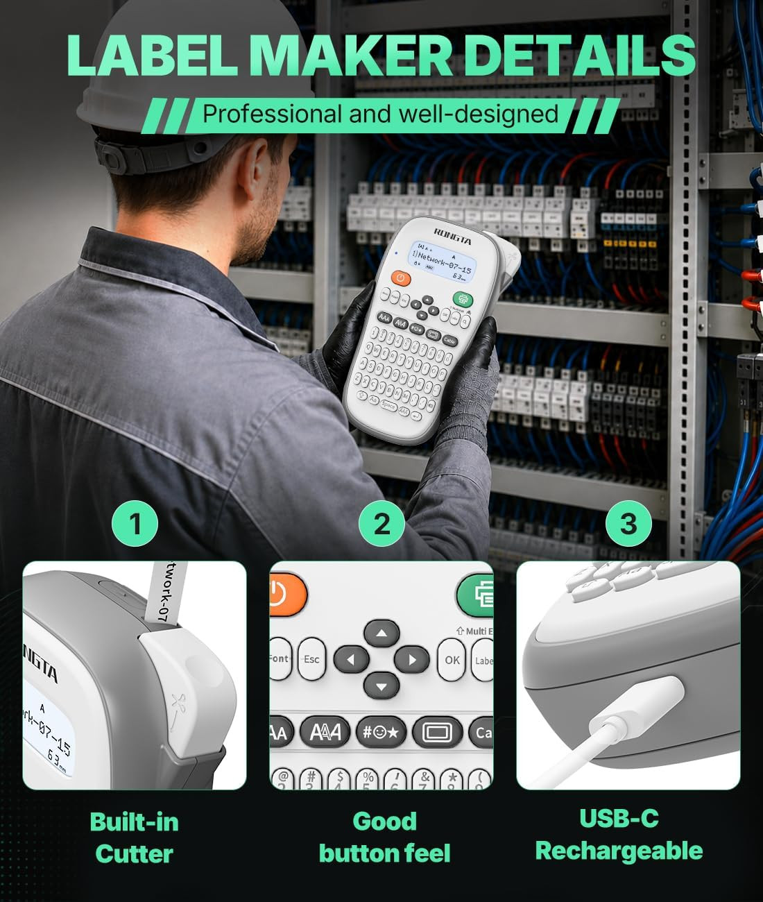 TH110 Bluetooth Handheld Label Maker Machine with 1 Tape, QWERTY Keyboard Portab