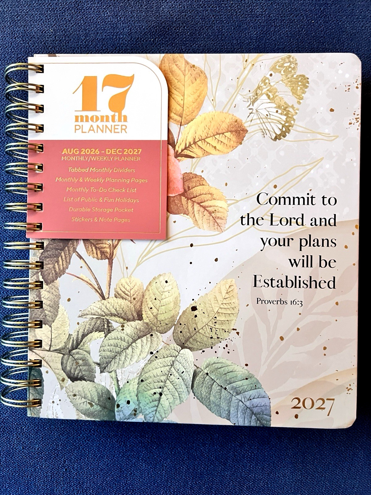 17 Month 2026-2027 Planner Scripture Weekly Planning Rose Flower Proverbs 16:3