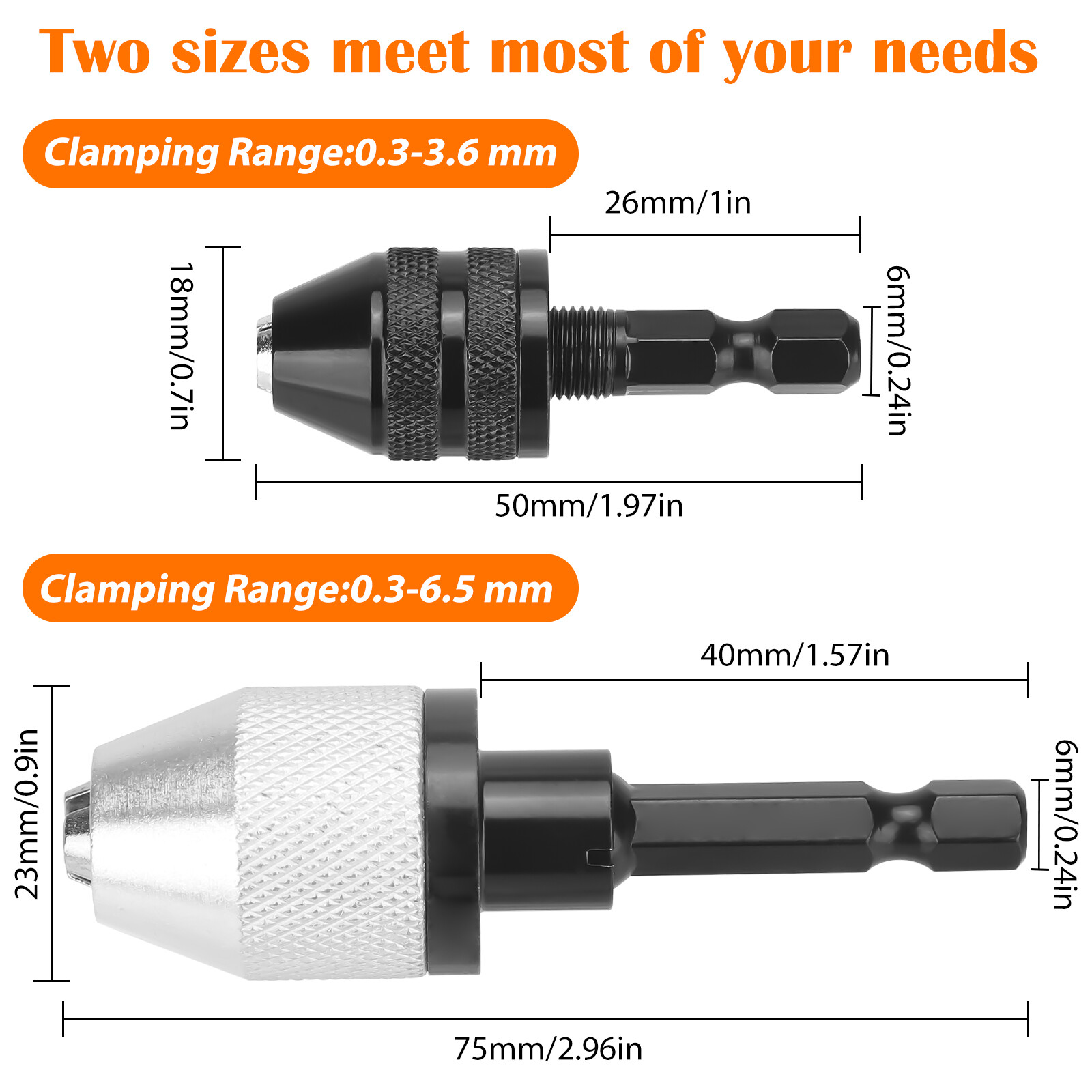 2Pcs 1/4″ Inch Hex Shank Keyless Drill Bit Chuck Quick Change Adapter Converter