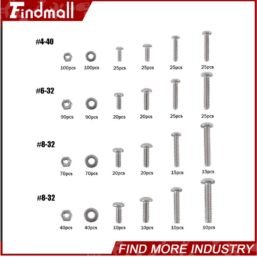 Findmall 900PCS #4-40#6-32#8-32#10-24 Nuts And Bolts Machine Scre Assortment Kit
