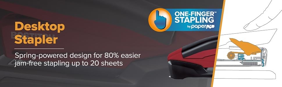 Stapler – InPower, One Touch Heavy Duty Red Office Stapler with Built-in Staple