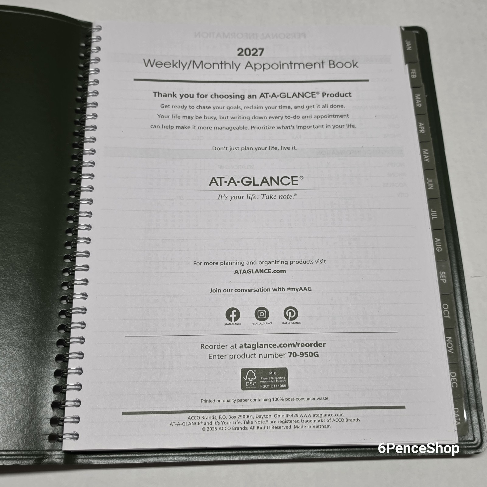 AT-A-GLANCE Recycled Weekly Monthly Appointment Books, 70950G6027 11 in. X 8-1/4