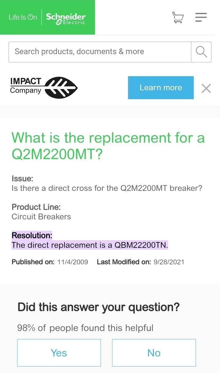 Square D Q2M2200MT / QBM22200TN Main Breaker 200 Amp – 2 Yr Warranty