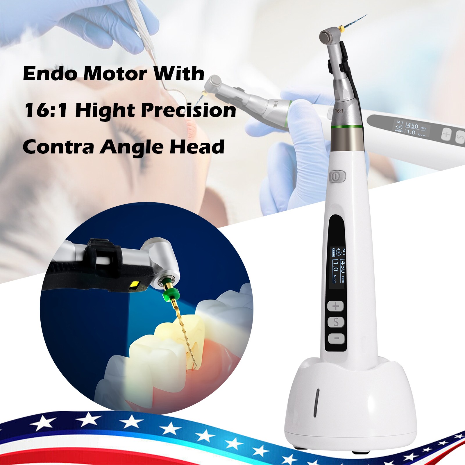 Dental Wireless Cordless LED Endo Motor 16:1 Handpiece Root Canal Treatment