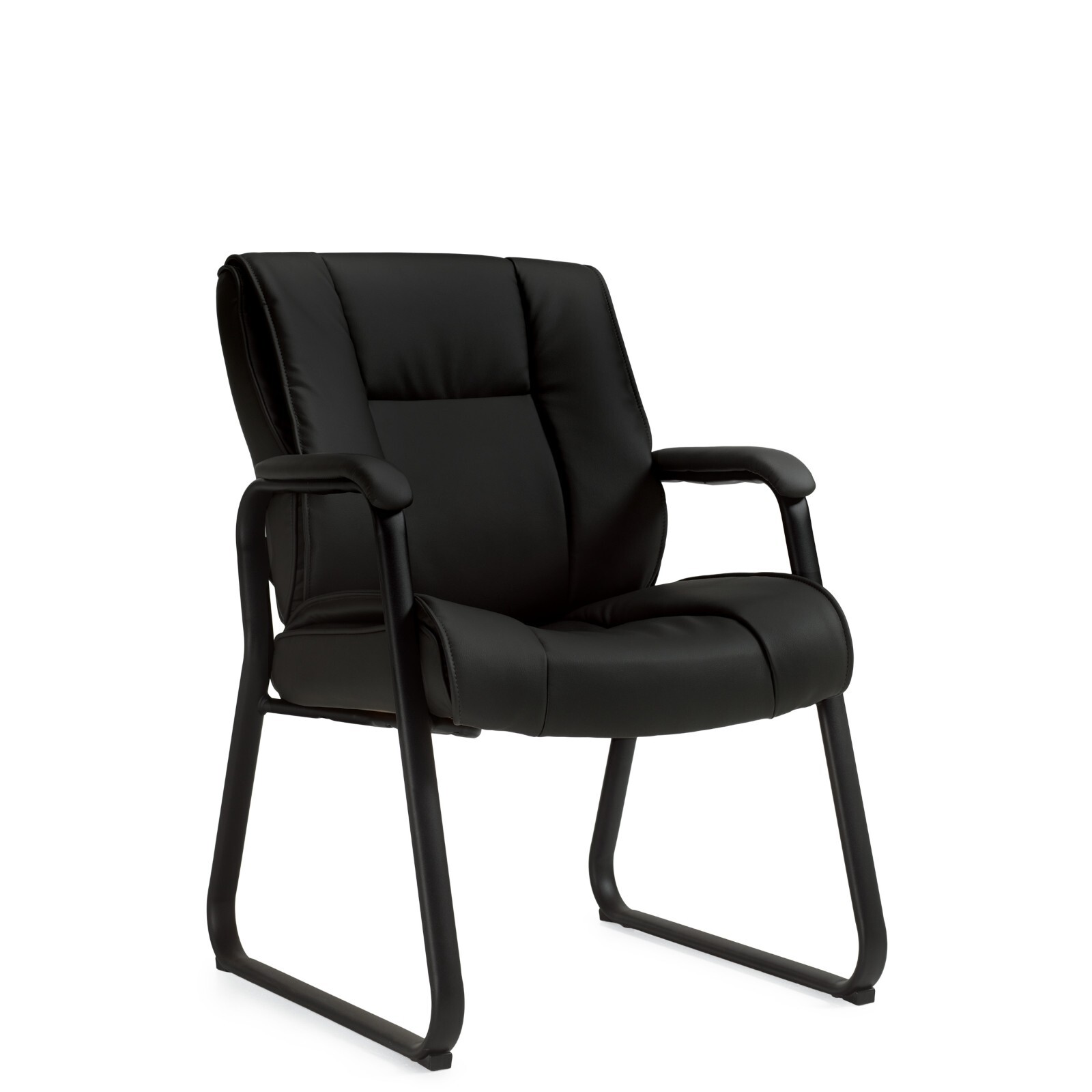 Offices To Go Model #OTG2782 Luxhide Sled Base Guest Chair Black w Fixed Arms