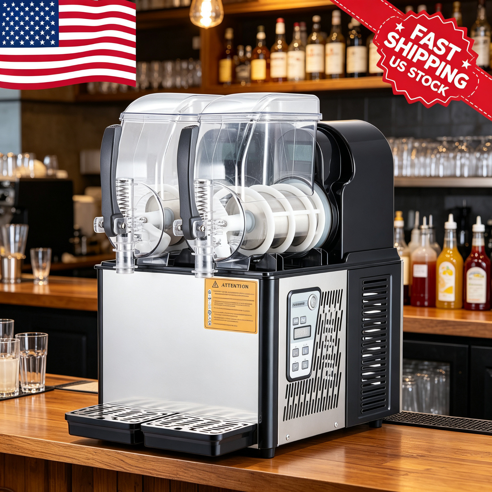 High-Capacity Dual-Tank Slushie Machine 7.2L Frozen Drink Dispenser 370W