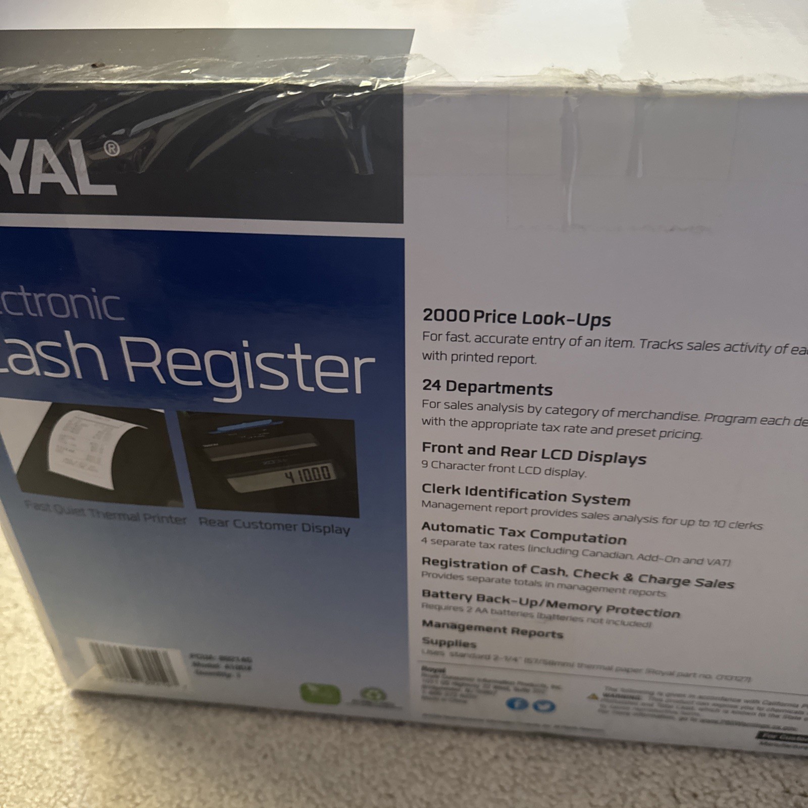 Royal 410DX Electronic Cash Register Black 89214G Sealed NEW Thermal Recipts