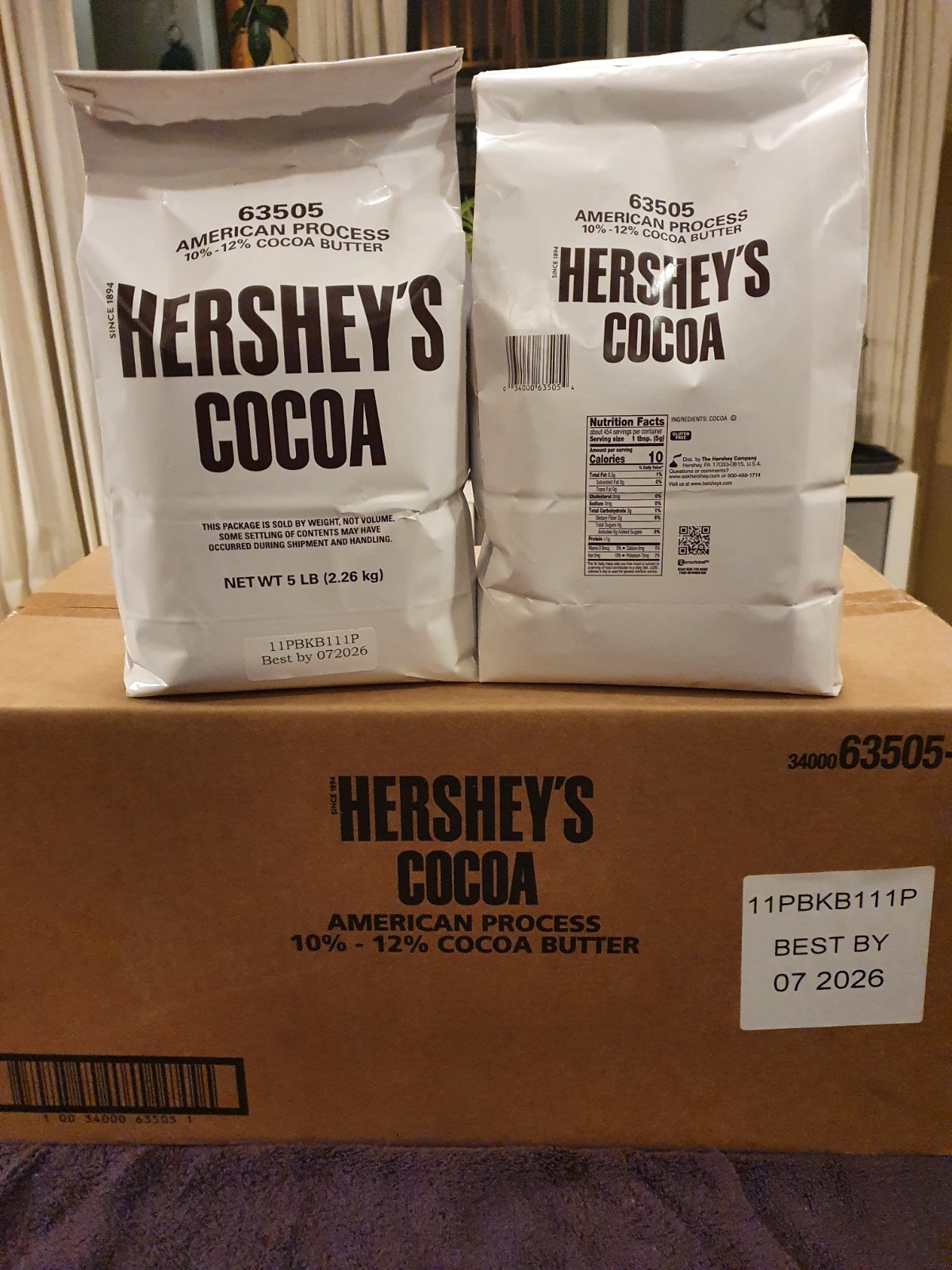 Hershey’s 100% Cocoa Powder American Process 5lb Bag Bulk Baking Best By 07/2026