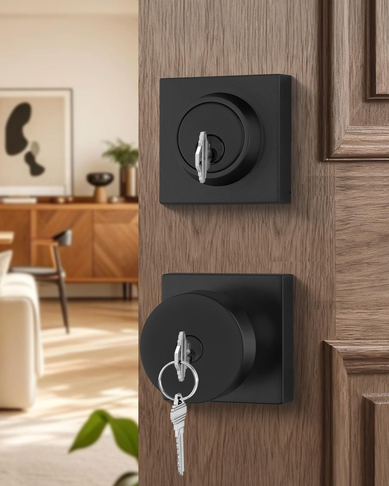 Black Door Knob with Deadbolt, Heavy Duty Front Door Lock Set, Zinc-Alloy Mat…