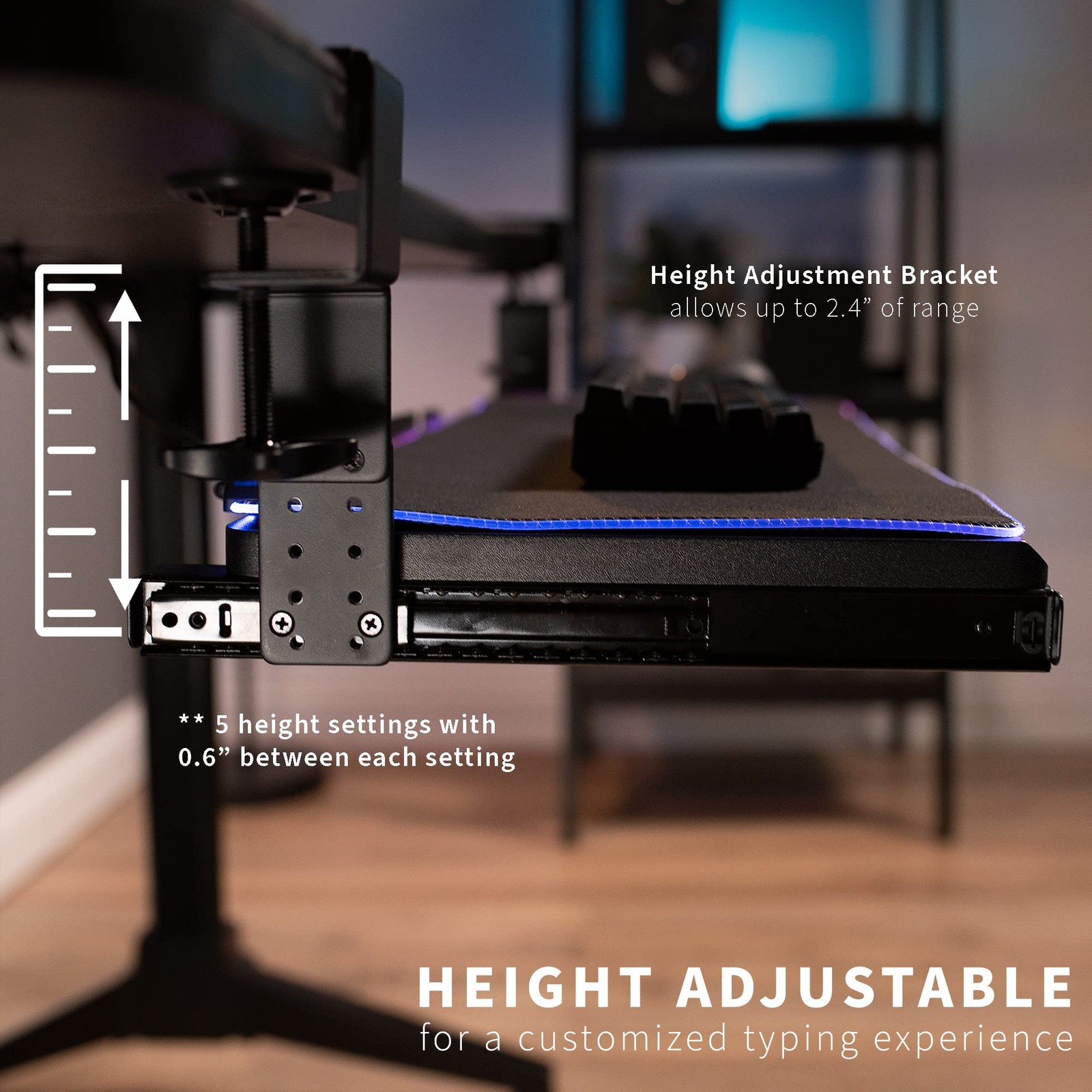 Large Height Adjustable Under Desk Keyboard Tray with RGB LED Light Mouse Pad, C