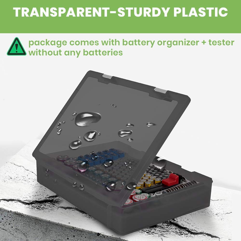 Battery Organizer Storage Holder- Batteries Case Containers Box Large, Black